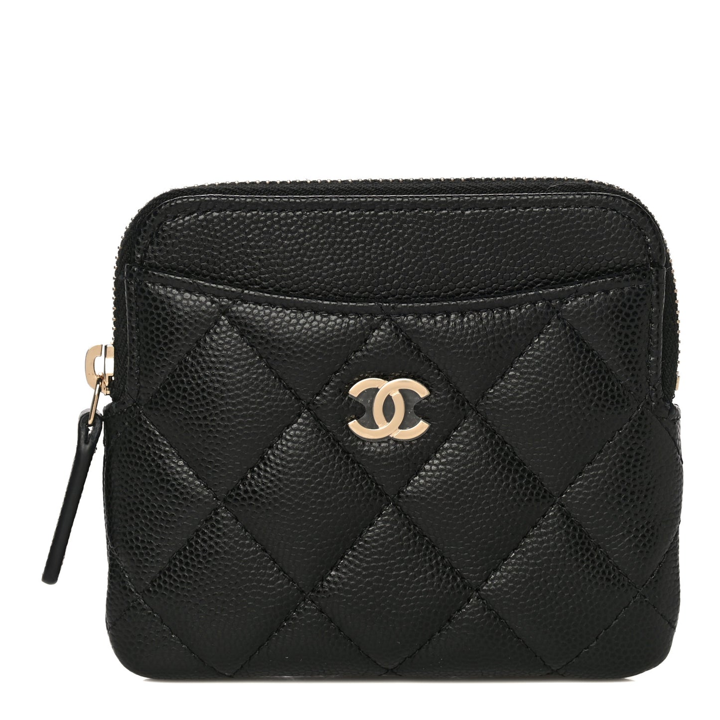 Caviar Quilted Zip Card Holder Wallet Black