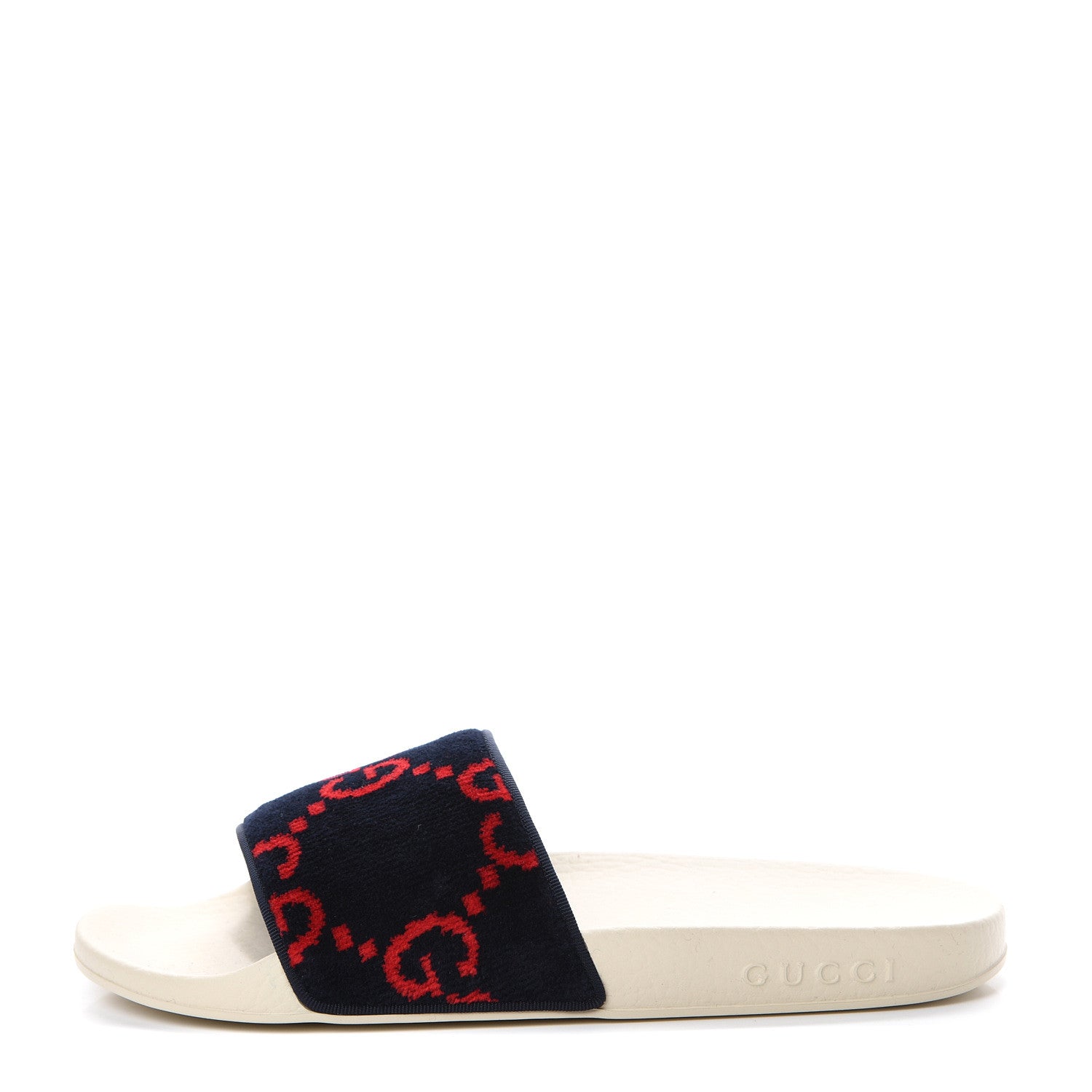 Gucci Terry Cloth GG Monogram Slide Sandals 38 Blue Red 1 of 7