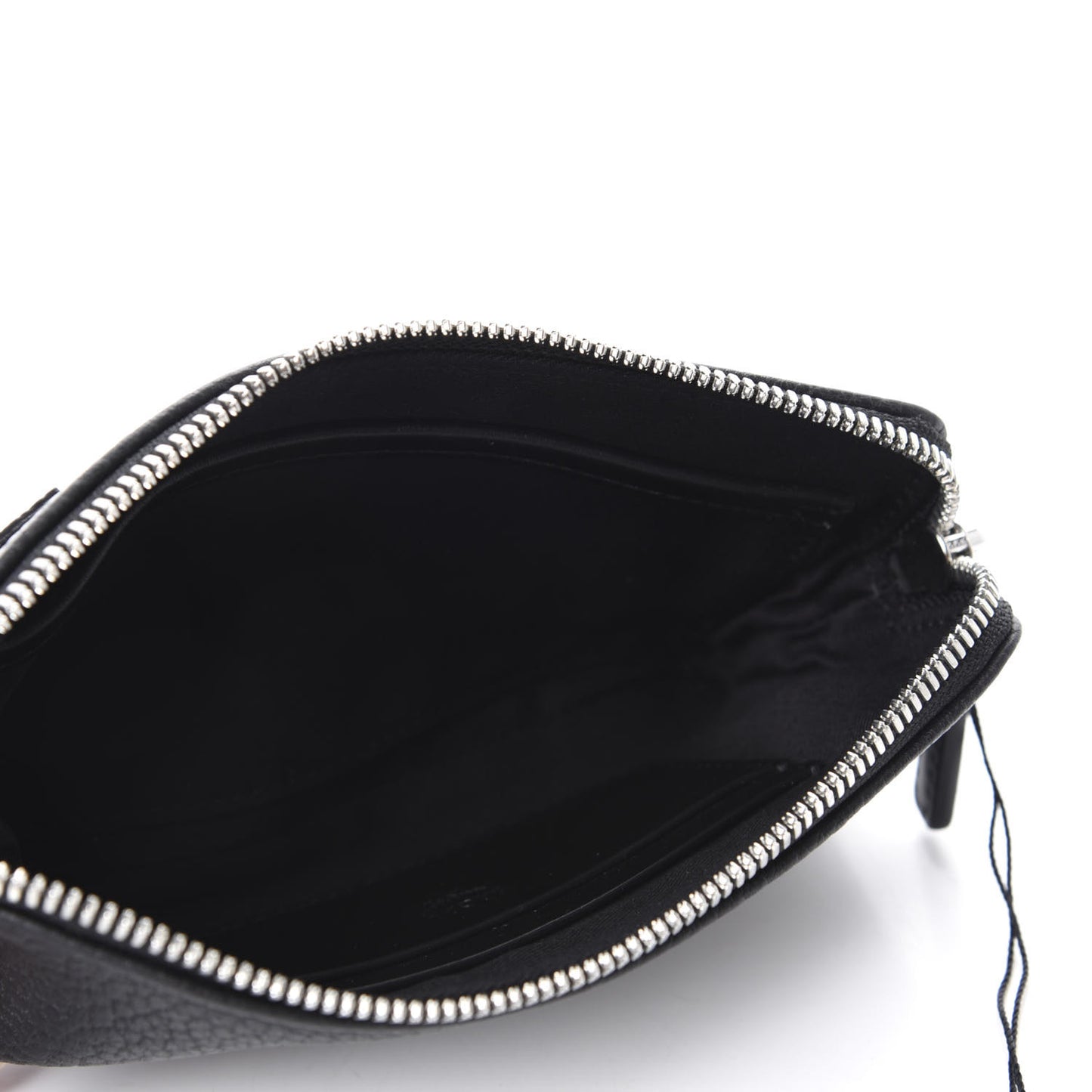 Calfskin Wristlet Logo Zip Pouch Black