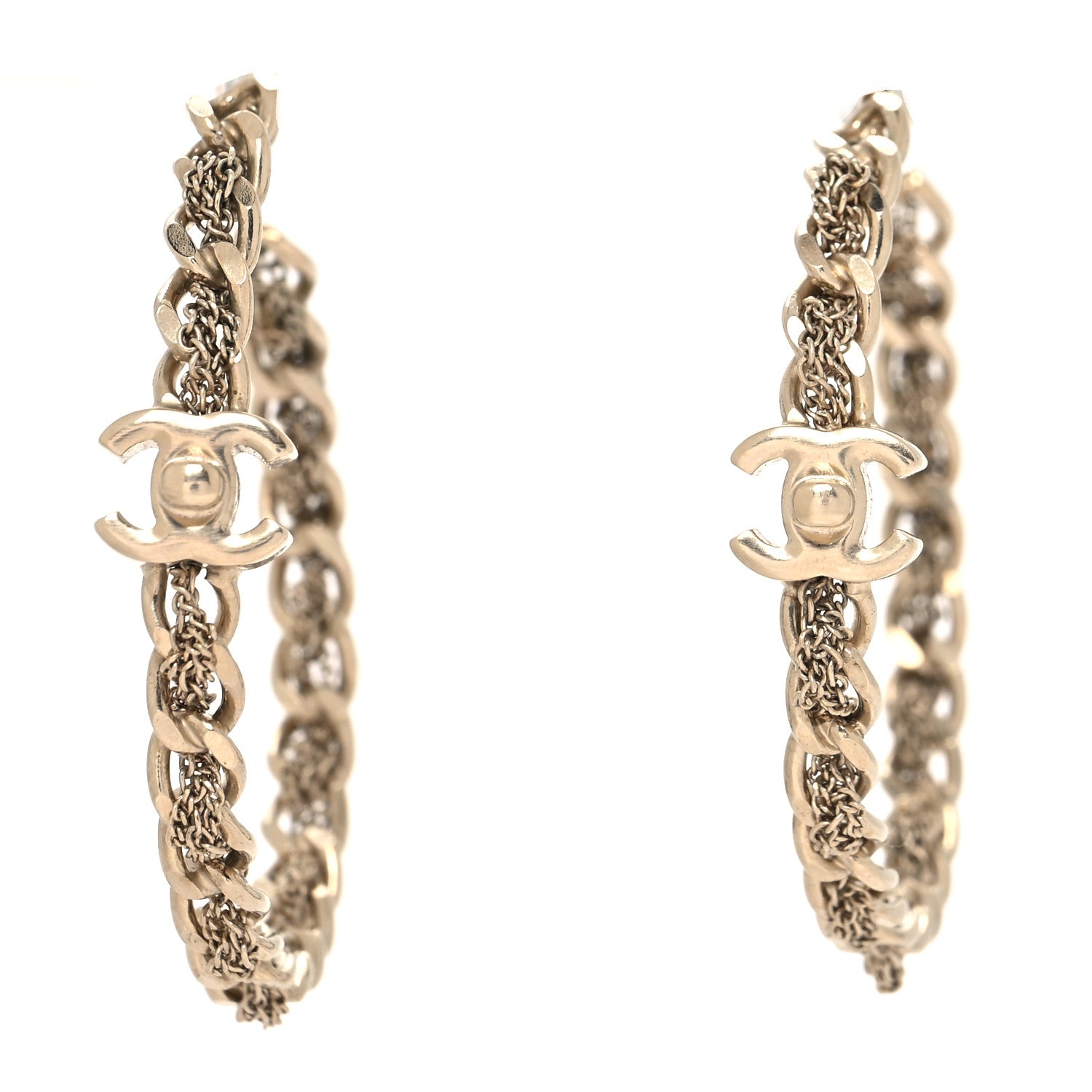 Chanel Metal CC Turnlock Chain Hoop Earrings Gold 1 of 4