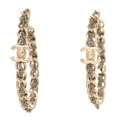 Chanel Metal CC Turnlock Chain Hoop Earrings Gold 1 of 4