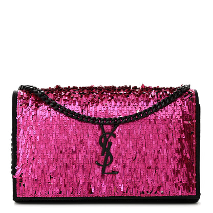 Saint Laurent Paillette Suede Monogram Kate Chain Wallet Pink Black 1 of 14