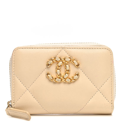 Chanel Lambskin Quilted 19 Zip Around Coin Purse Wallet Beige 1 of 8