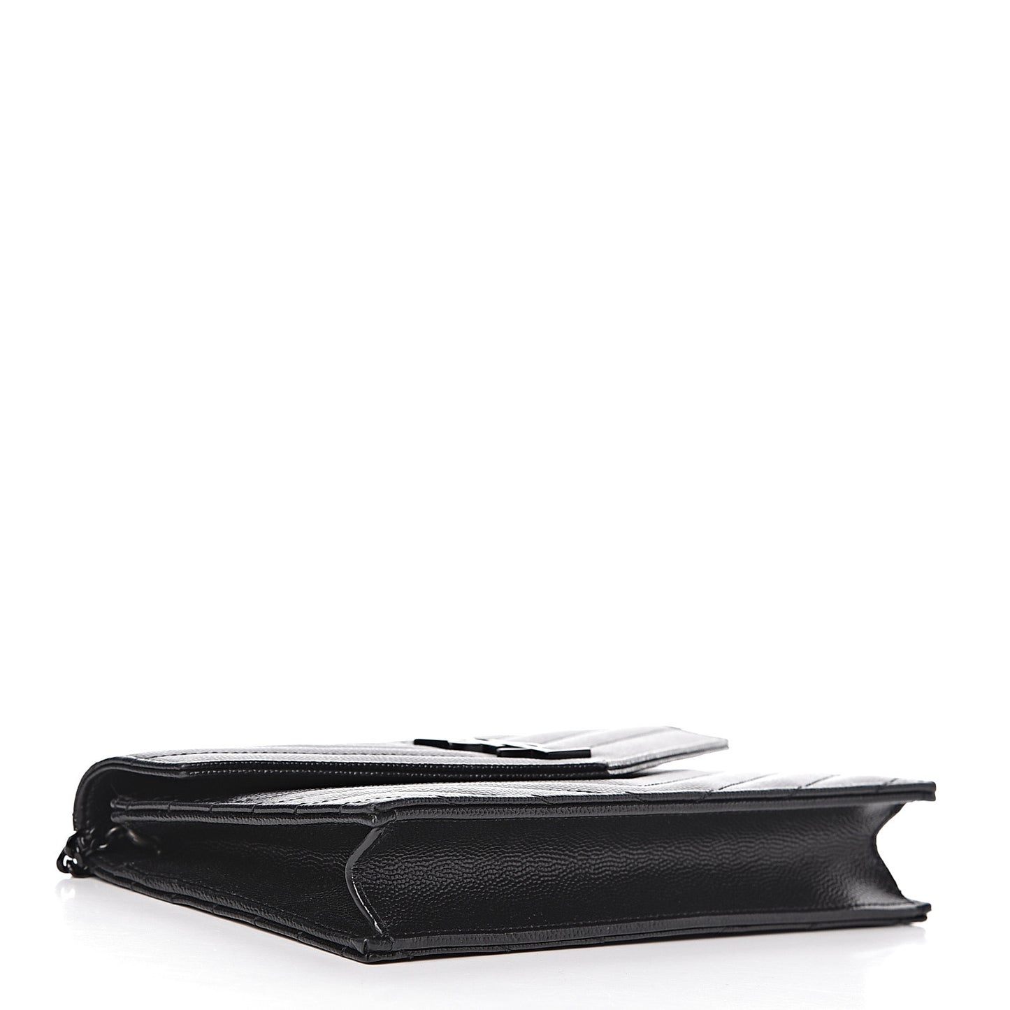 Grain De Poudre Matelasse Chevron Monogram Envelope Chain Wallet Black