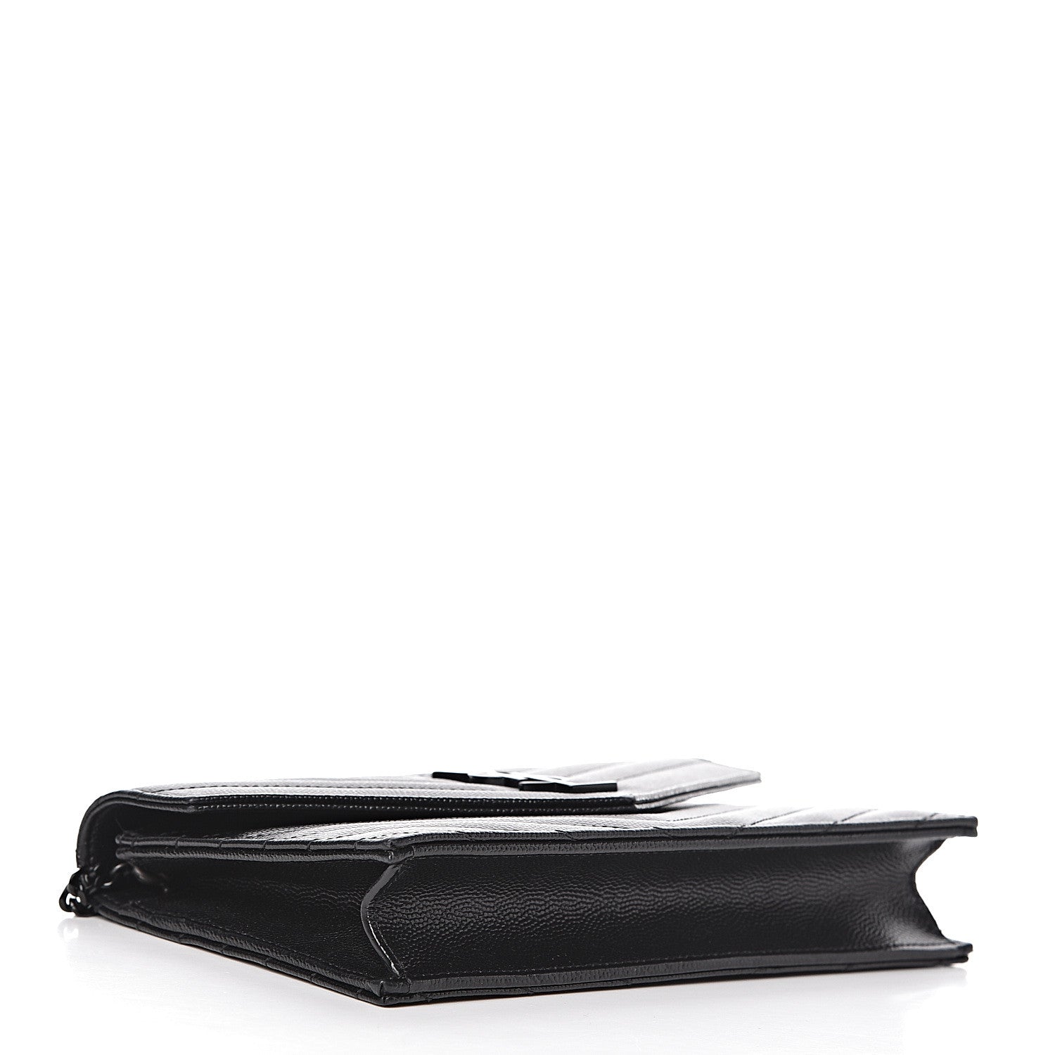 Saint Laurent Grain De Poudre Matelasse Chevron Monogram Envelope Chain Wallet Black 4 of 16