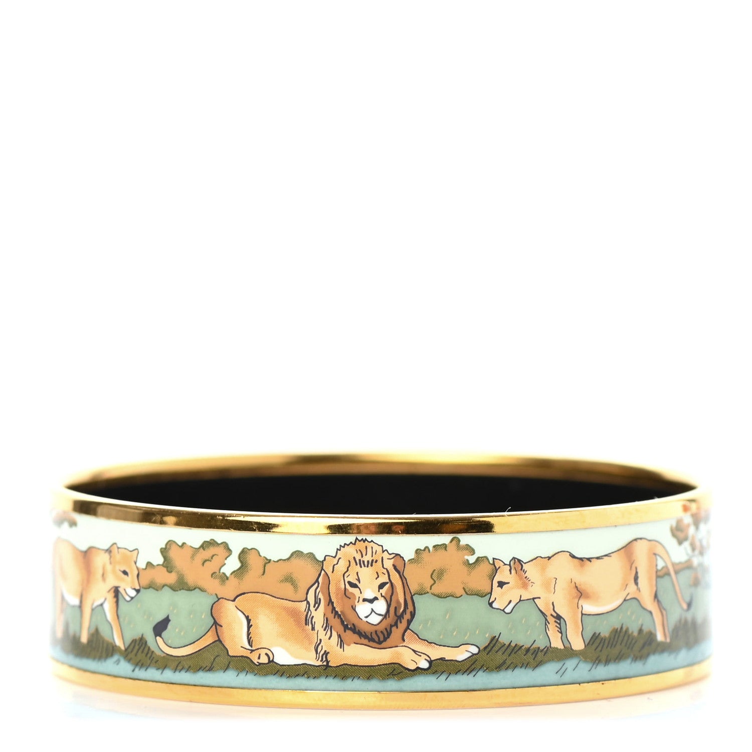 Hermes Enamel Printed Pride of Lions Wide Bracelet 70 1 of 4