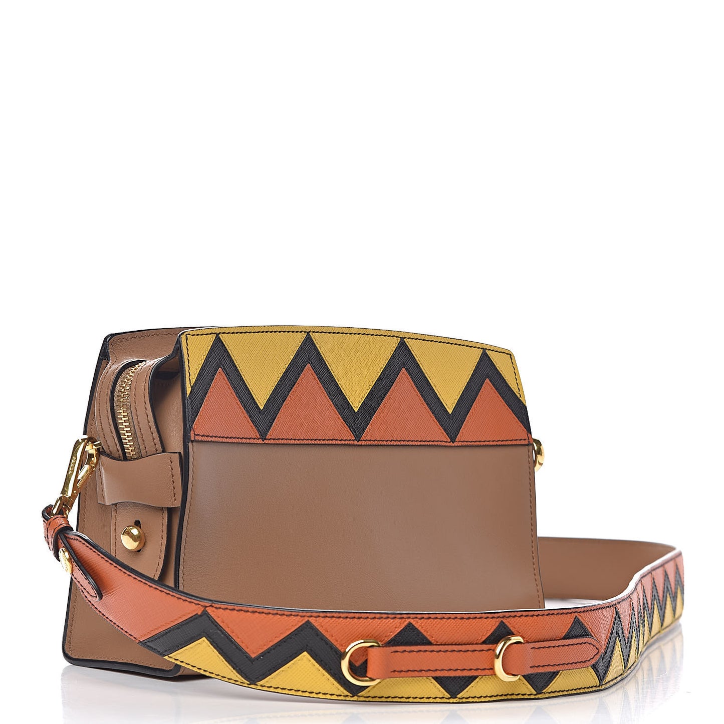 City Calf Saffiano Greche Shoulder Bag Caramel Papaya