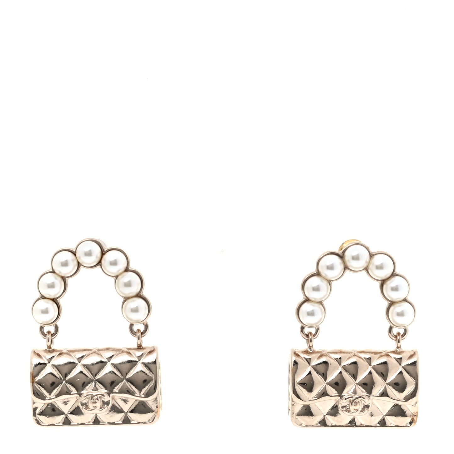 Pearl Quilted CC Flap Bag Earrings Gold