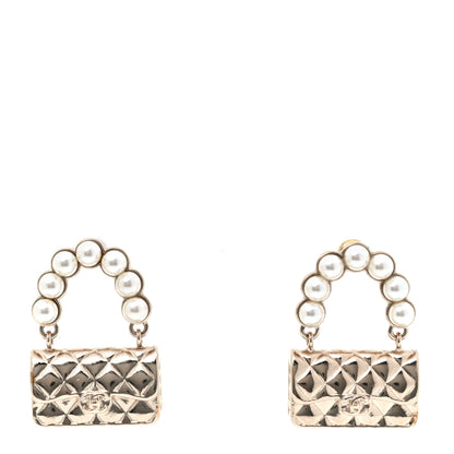 Chanel Pearl Quilted CC Flap Bag Earrings Gold 1 of 3
