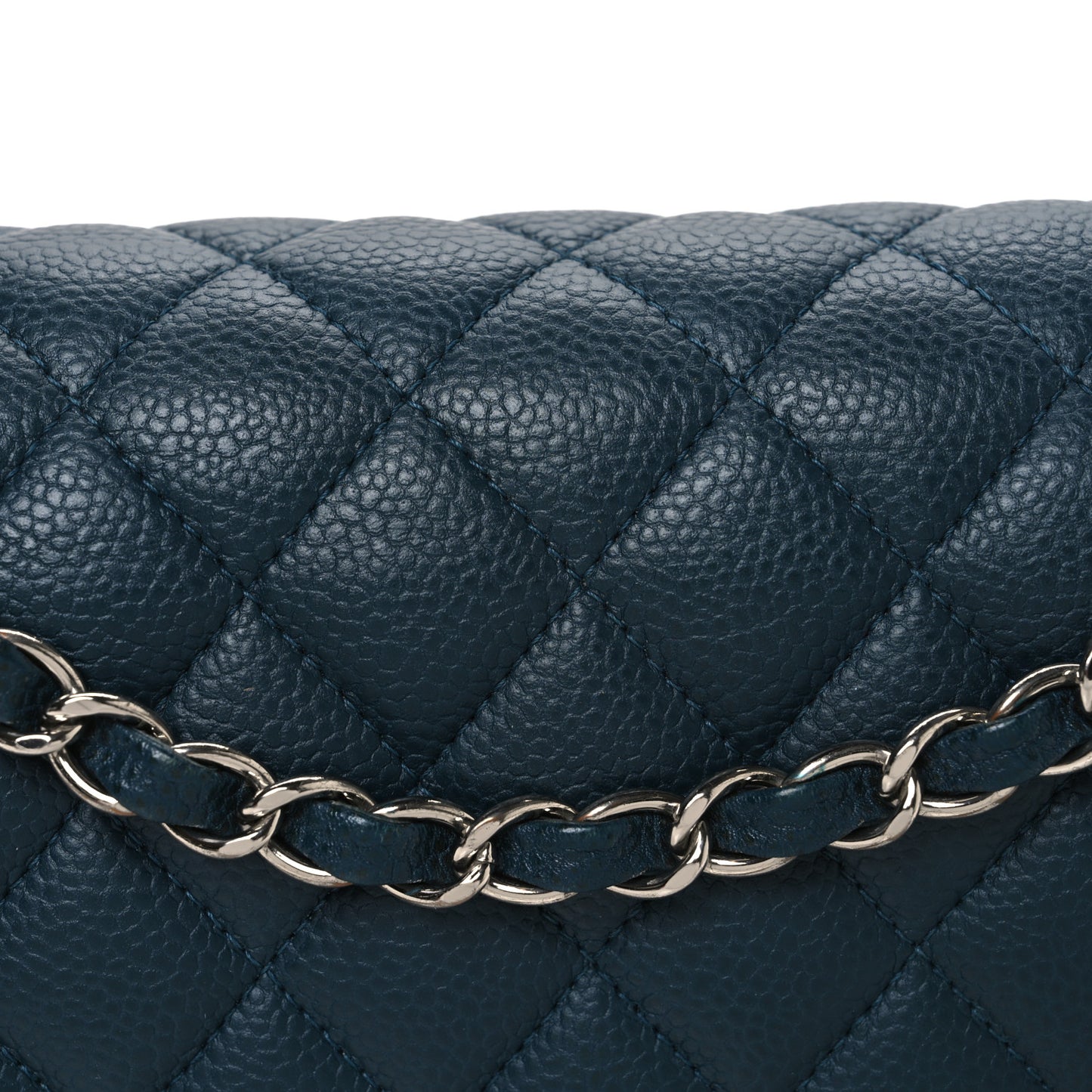 Caviar Quilted Medium Double Flap Dark Blue