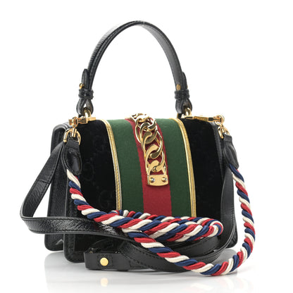 Gucci Velvet GG Monogram Mini Sylvie Top Handle Bag Black 3 of 10