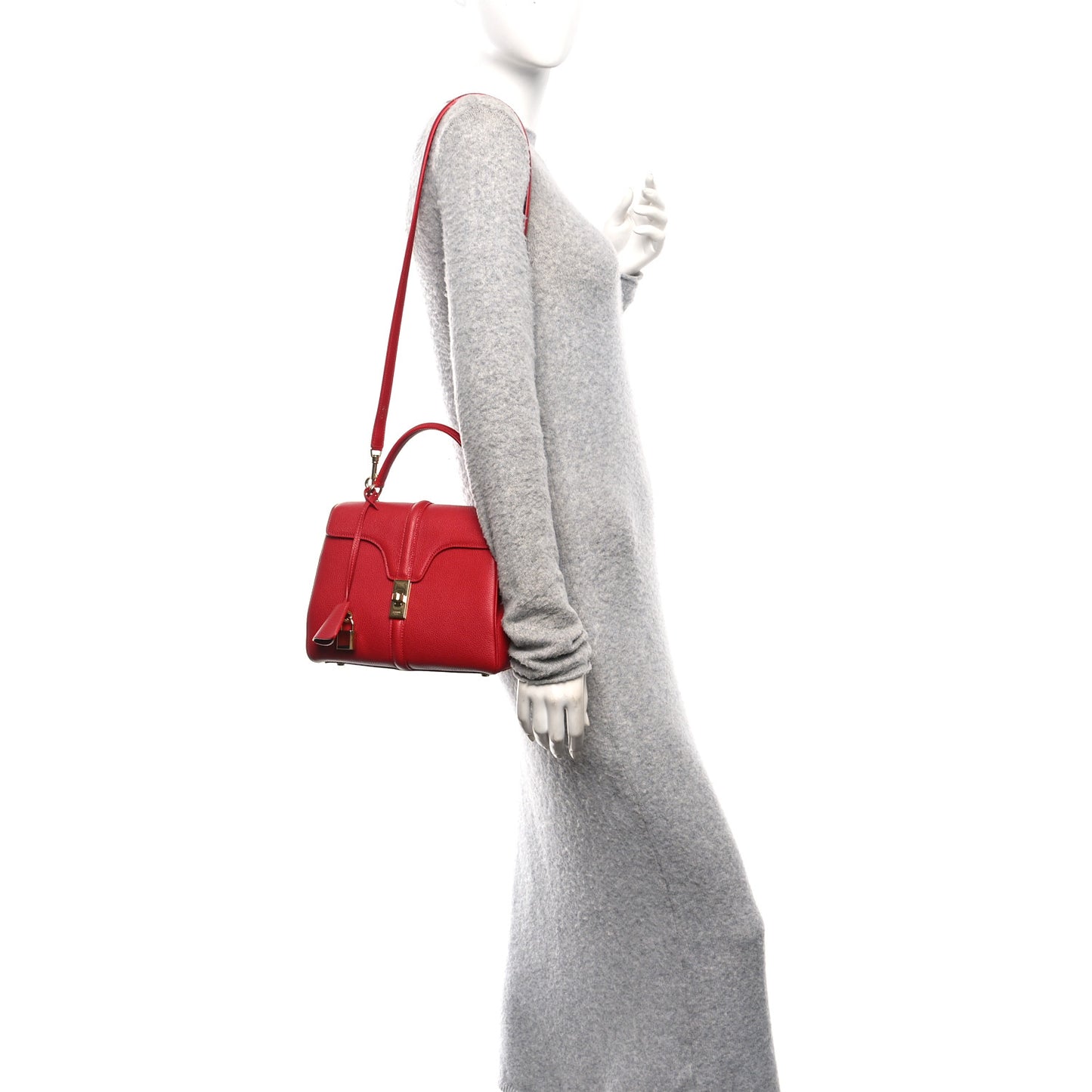 Grained Calfskin Small 16 Top Handle Bag Red