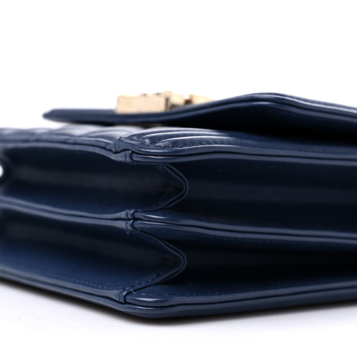 Calfskin Quilted North South Boy Flap Navy