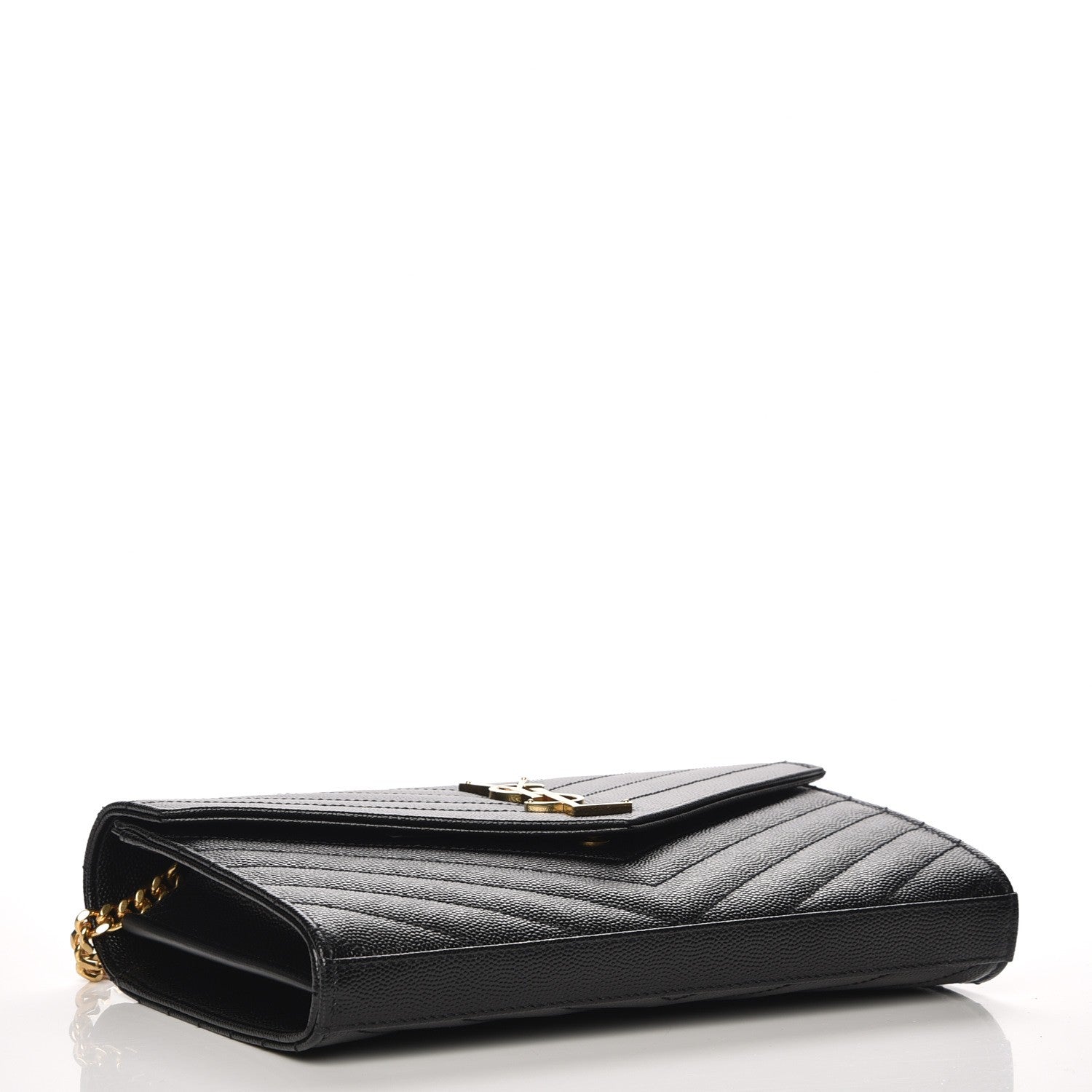 Saint Laurent Grain De Poudre Matelasse Chevron Monogram Chain Wallet Black 4 of 6