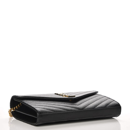 Saint Laurent Grain De Poudre Matelasse Chevron Monogram Chain Wallet Black 4 of 6
