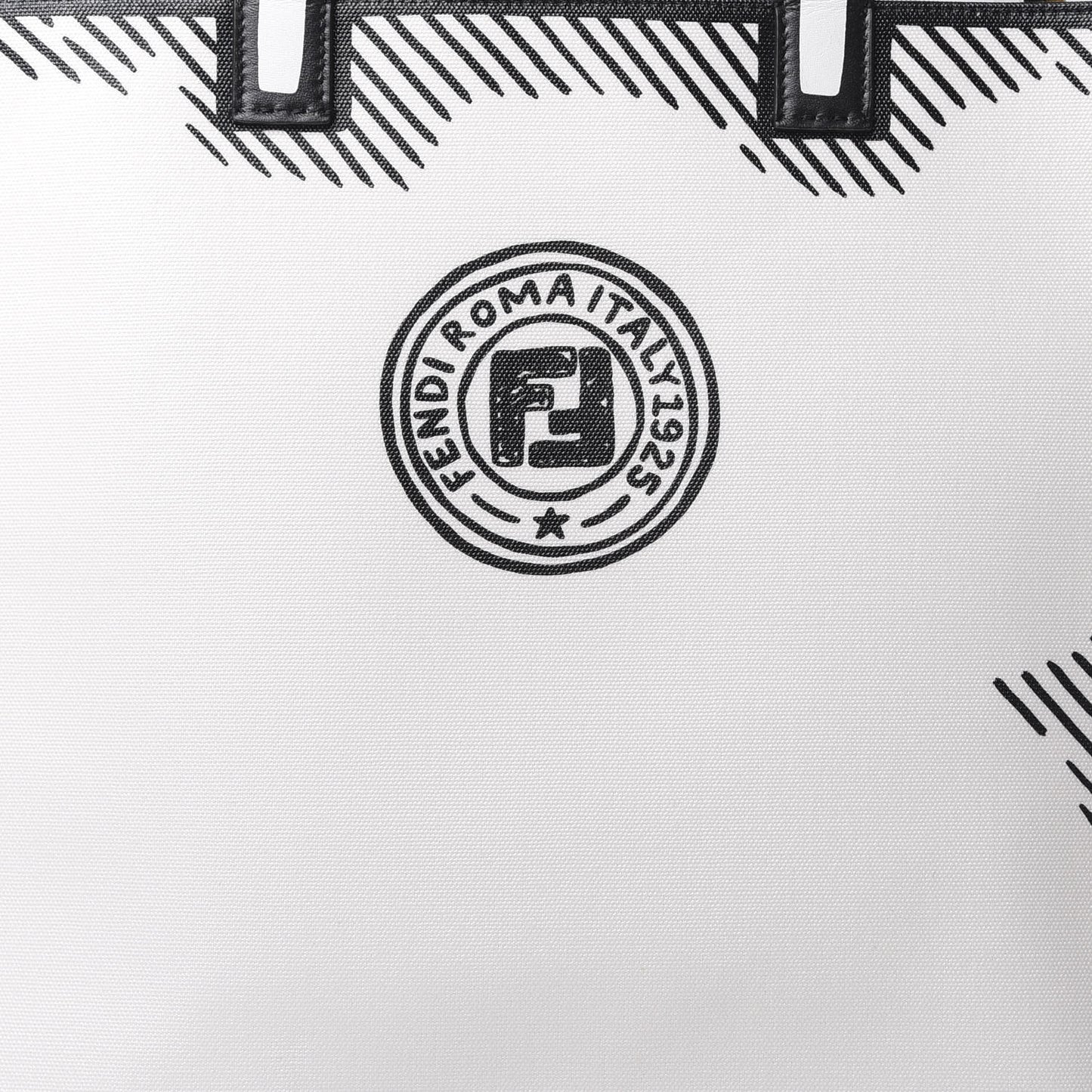 X JOSHUA VIDES Coated Canvas Stamp Patch Shopping Tote White Black