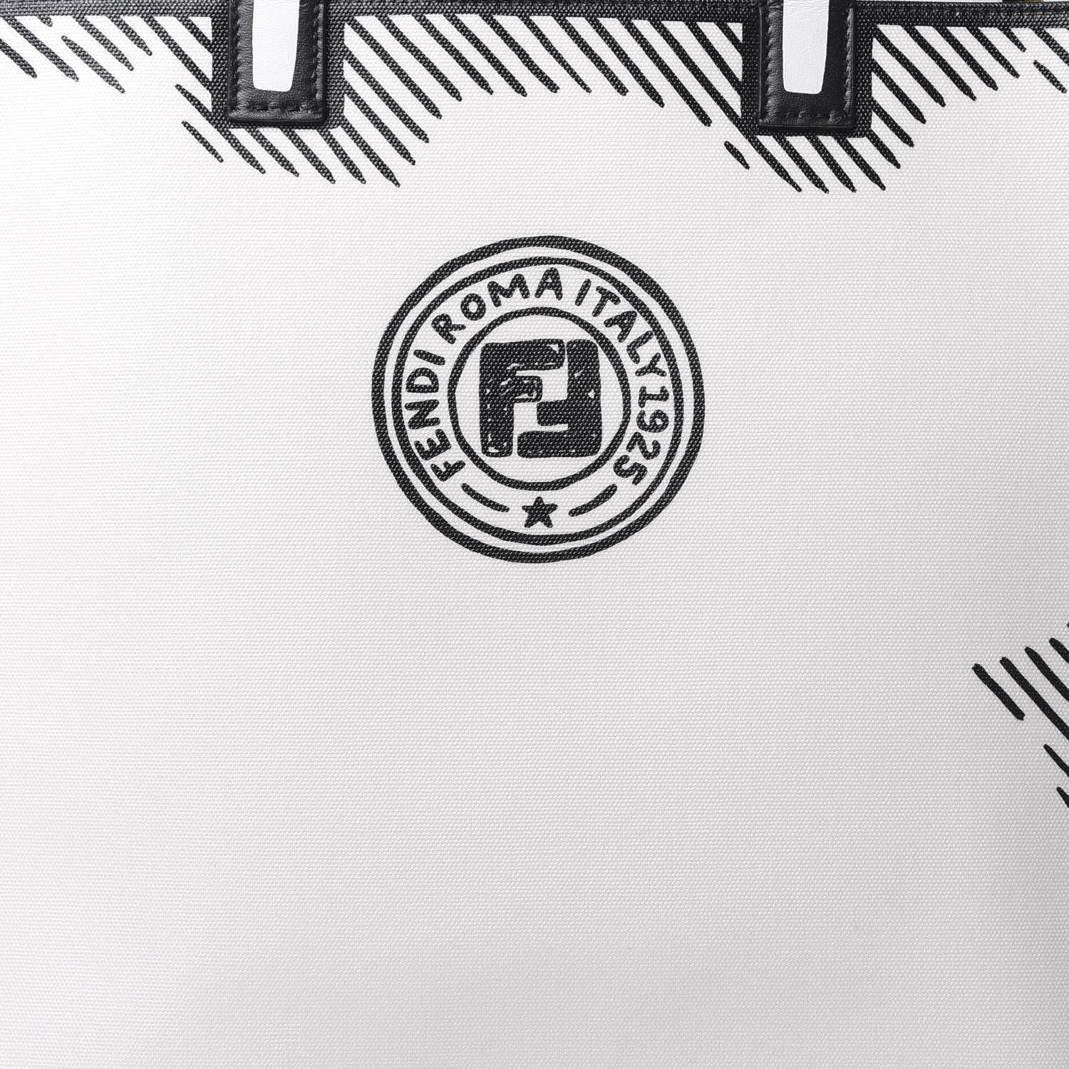 Fendi X JOSHUA VIDES Coated Canvas Stamp Patch Shopping Tote White Black 7 of 9