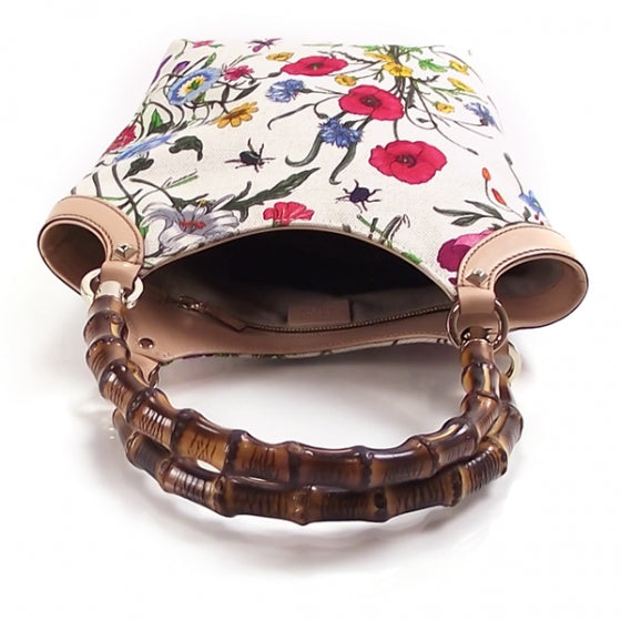 Canvas Bamboo Flower Garden Tote White