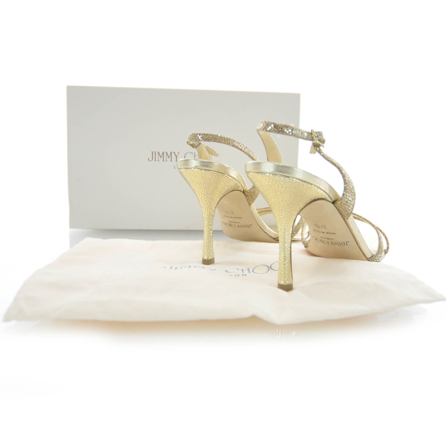 Jimmy Choo Glitter Fabric India Heels 37.5 Gold 3 of 6