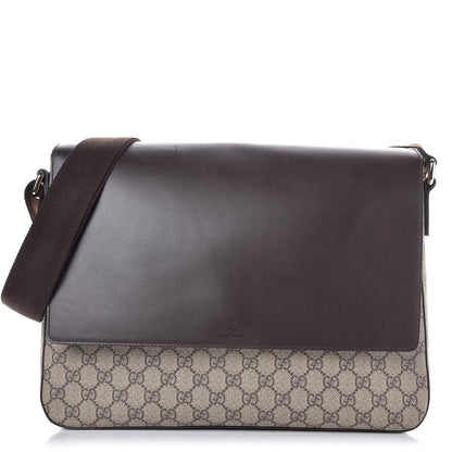 Gucci GG Supreme Monogram Selleria Calfskin Large Satchel Messenger Bag Beige Ebony Cocoa Dark Chocolate 1 of 9