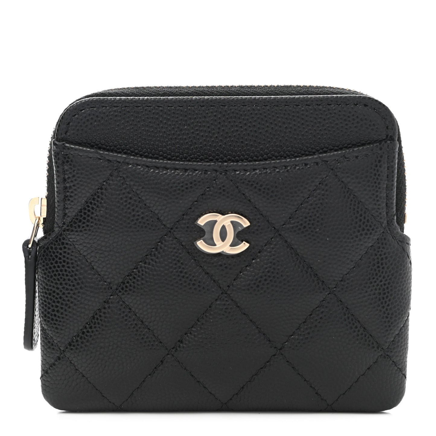 Caviar Quilted Zip Card Holder Wallet Black