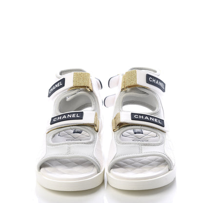 Chanel Goatskin Fabric Gladiator Sandals 40 Grey Navy Blue 2 of 11