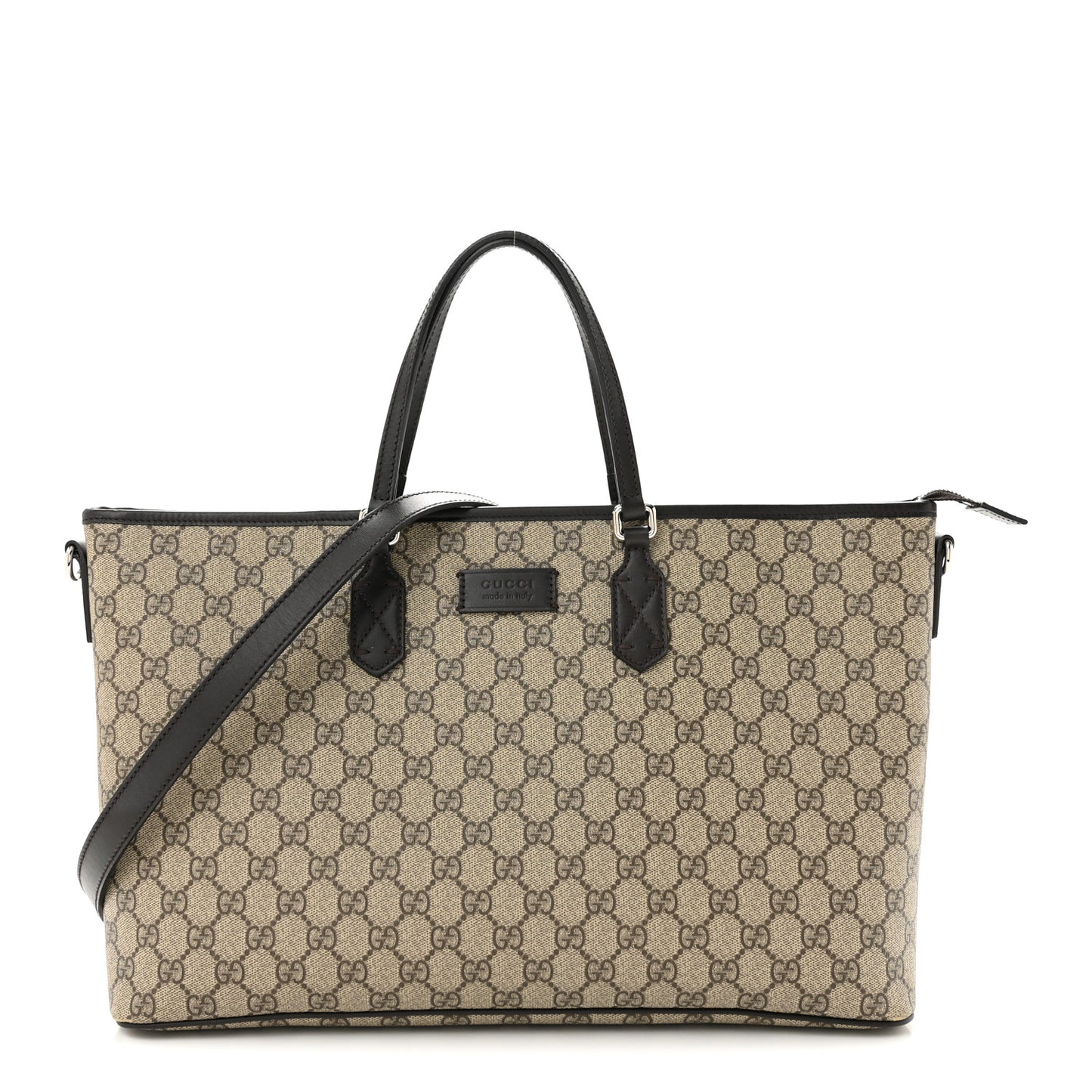 GG Supreme Monogram Medium Zippered Tote Dark Brown