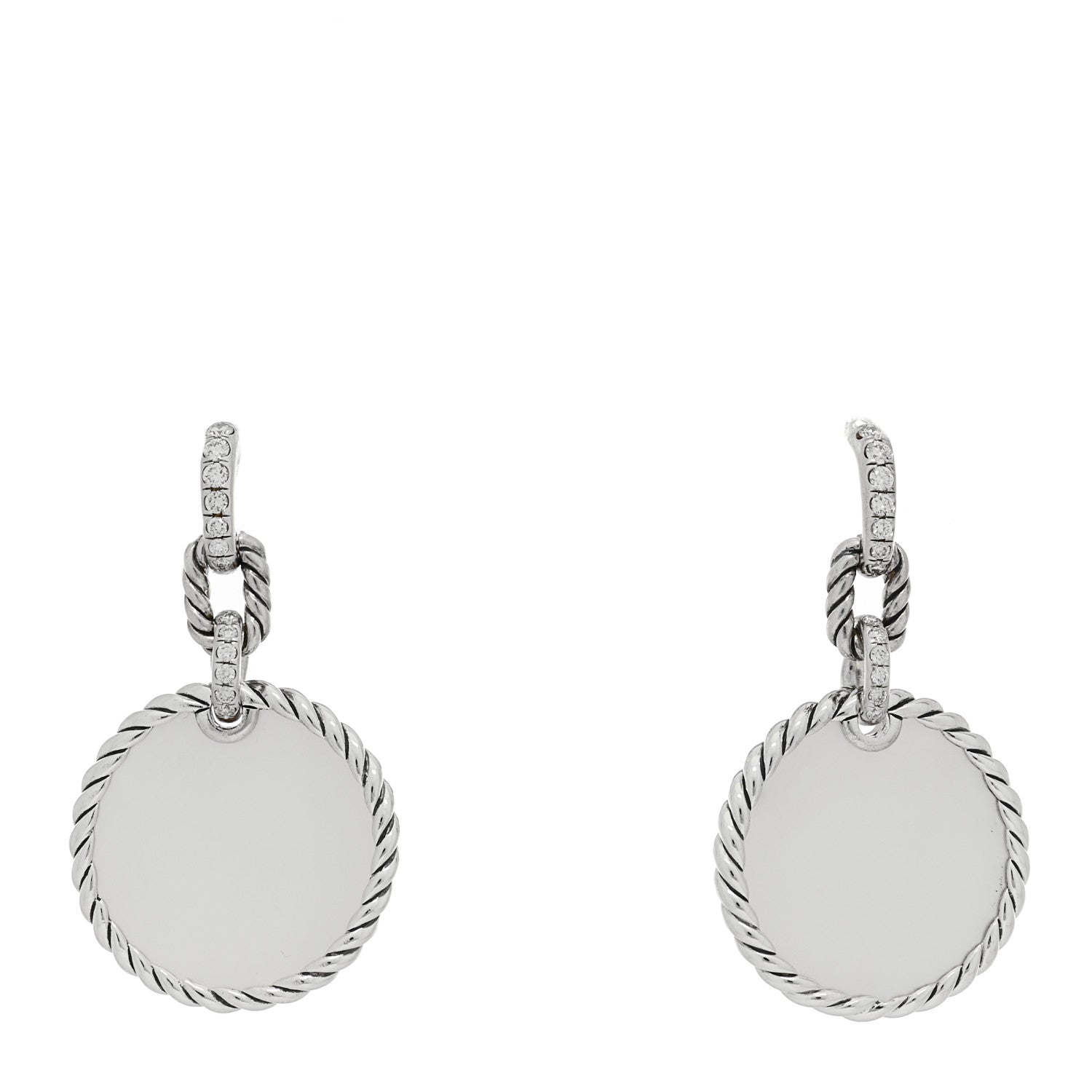 David Yurman Sterling Silver Diamond Mother of Pearl Elements Drop Earrings 1 of 3
