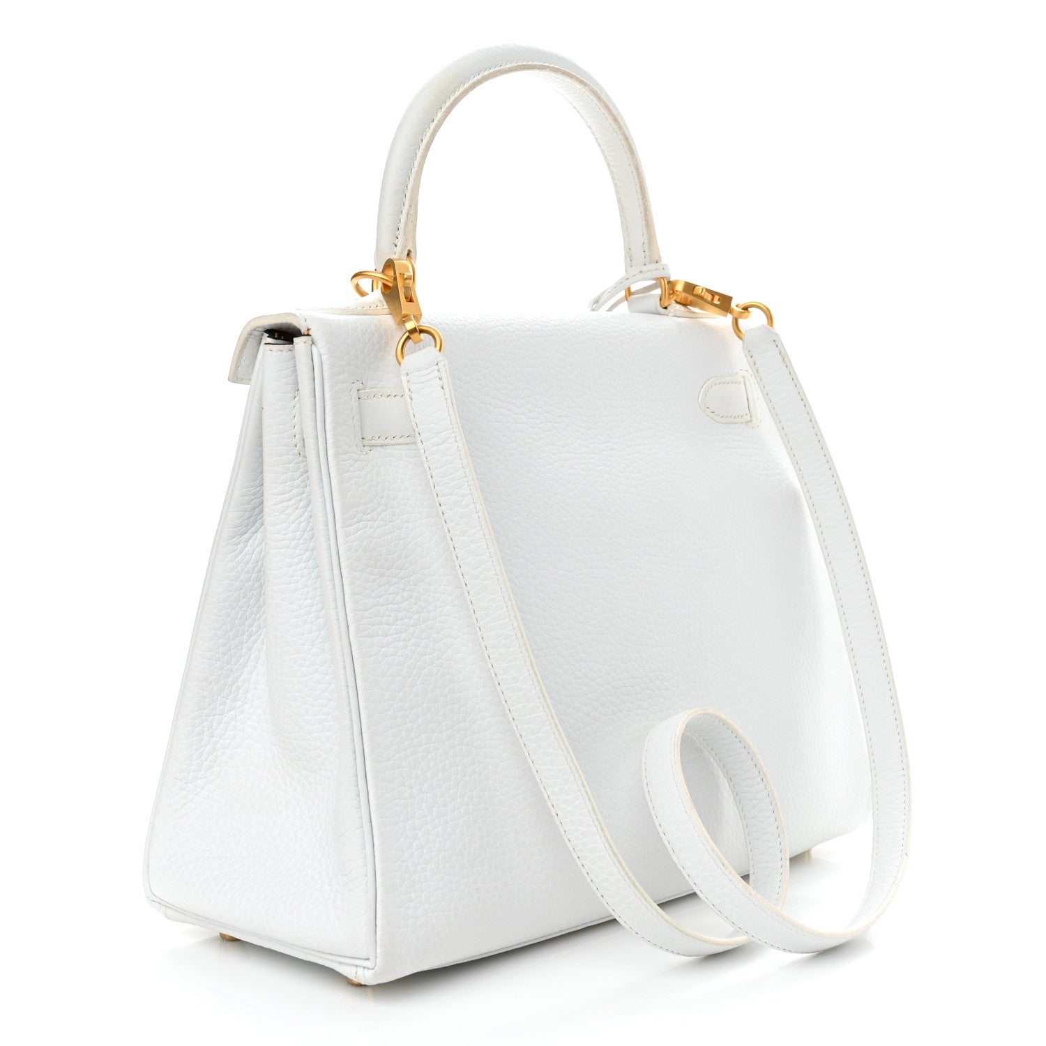 Hermes Taurillon Clemence Horseshoe Kelly Retourne 28 White Jaune D'Or 3 of 19