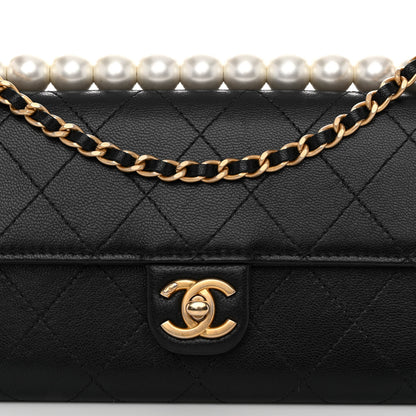 Chanel Goatskin Quilted Chic Pearls Clutch With Chain Black 9 of 12