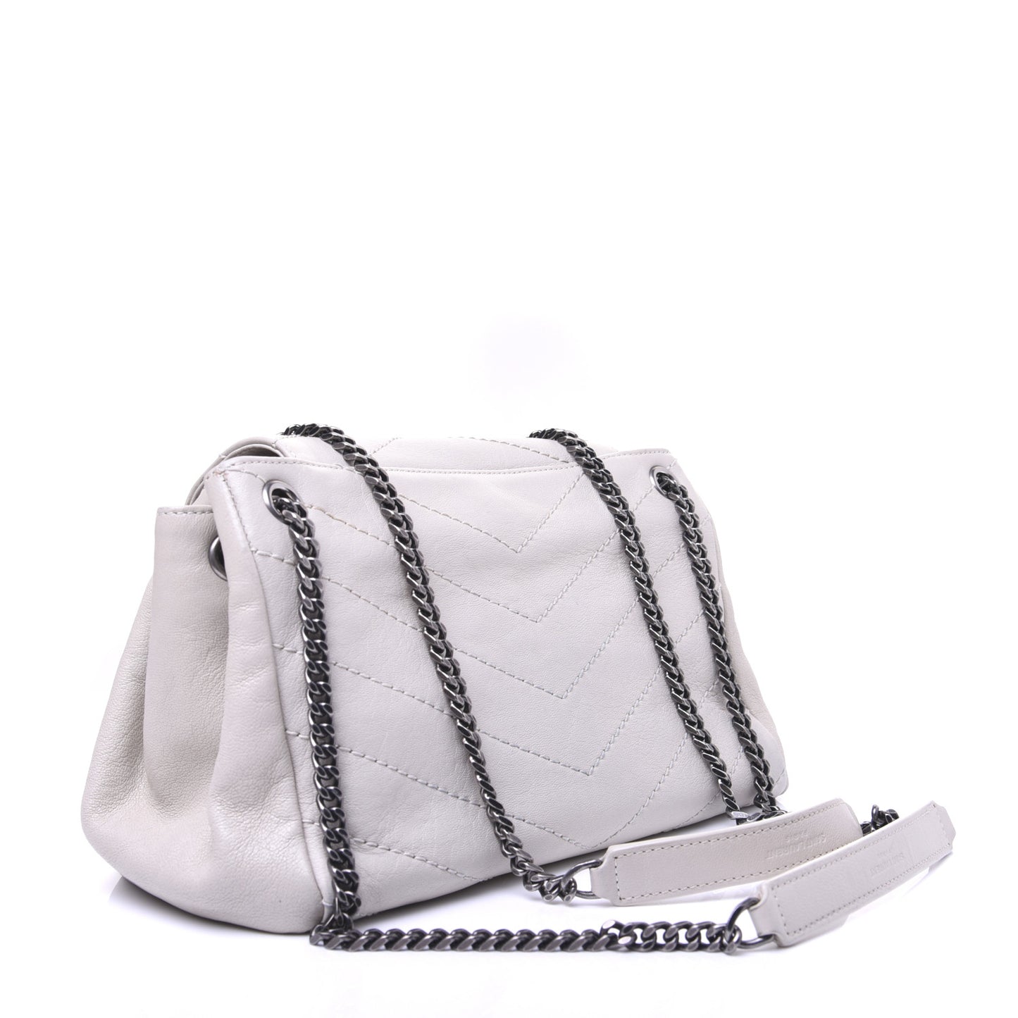 Pebbled Lambskin Chevron Monogram Small Nolita White Vintage White Vintage