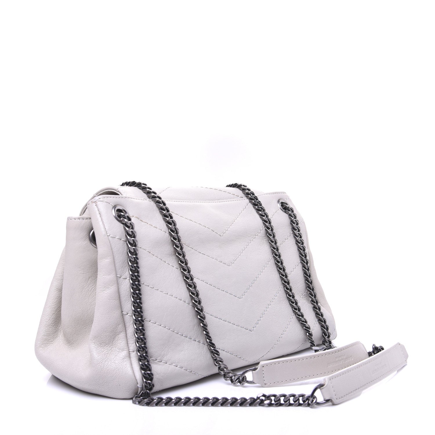 Saint Laurent Pebbled Lambskin Chevron Monogram Small Nolita White Vintage White Vintage 3 of 14