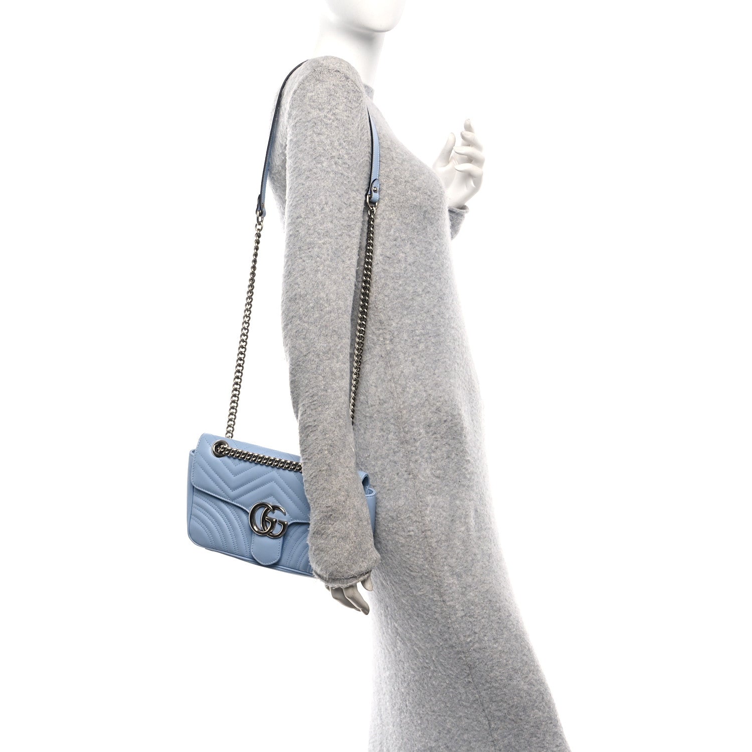 Gucci Calfskin Matelasse Small GG Marmont Shoulder Bag Porcelain Light Blue 2 of 11