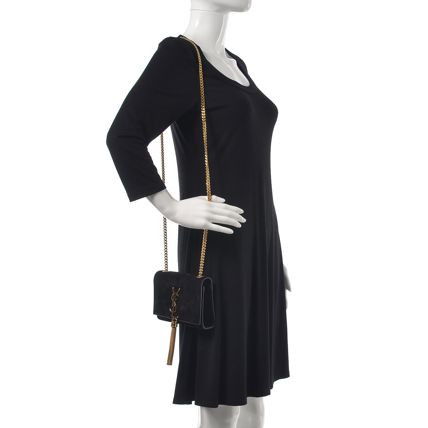 Saint Laurent Suede Small Classic Monogram Kate Tassel Satchel Black 2 of 12