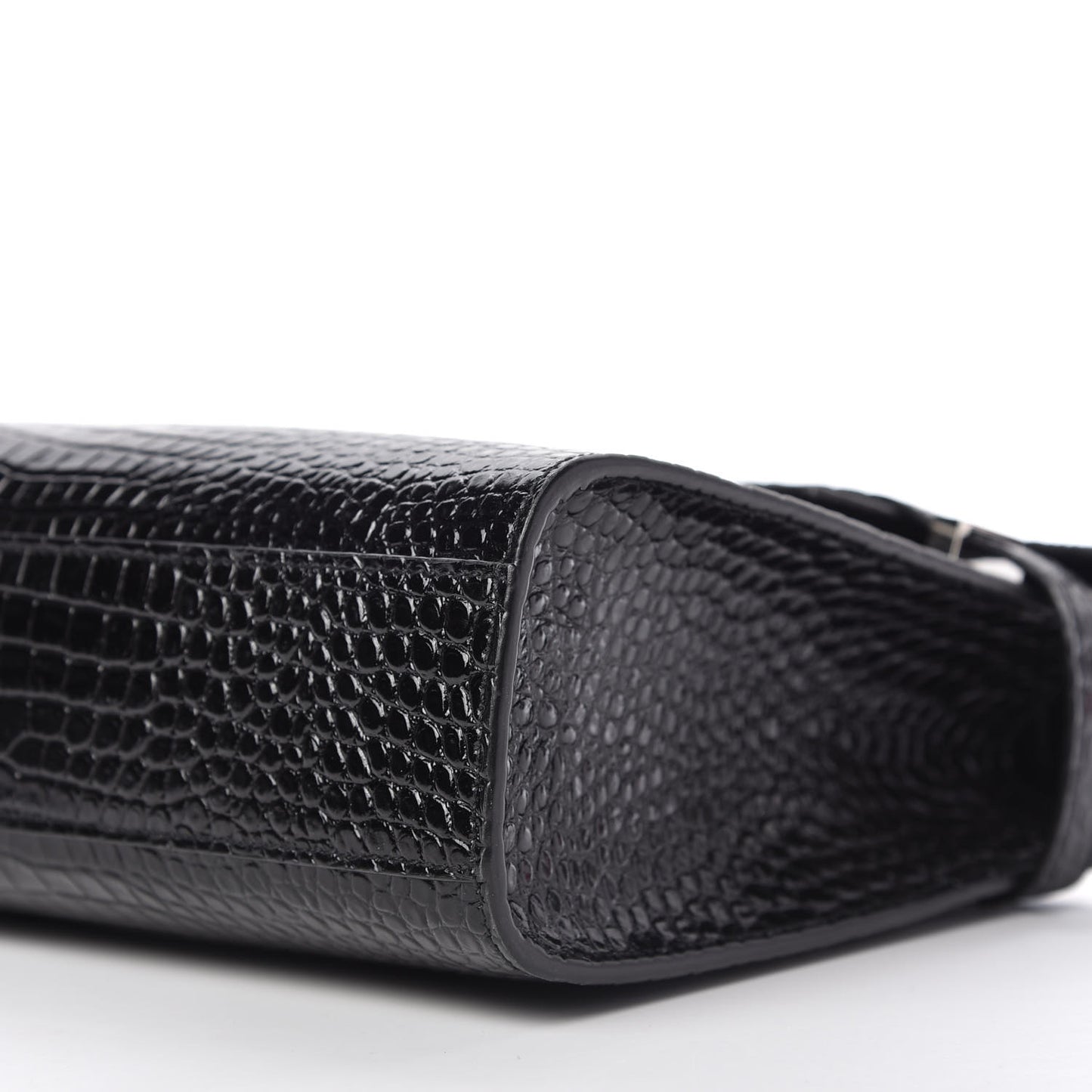 Shiny Calfskin Crocodile Embossed Manhattan Baguette Black