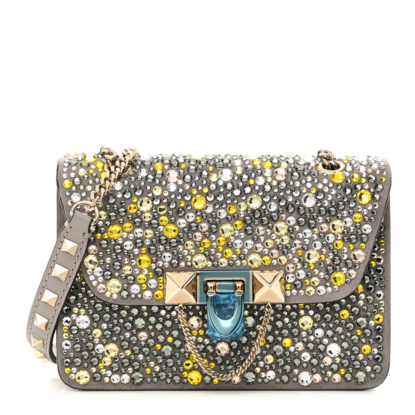 Crystal Suede Mini Rockstud Demilune Shoulder Bag Multicolor