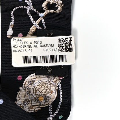 Hermes Silk Les Cles A Pois Twilly Black Beige Rose Multicolor 3 of 4