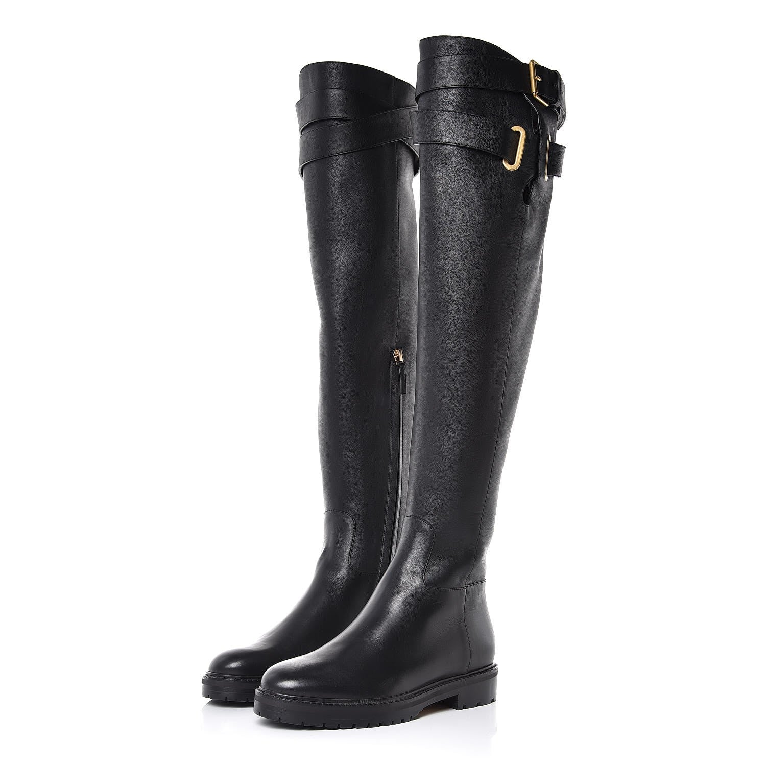 Valentino Garavani Calfskin Knee High Buckle Boots 36 Black 3 of 8