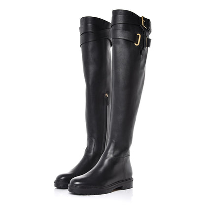 Valentino Garavani Calfskin Knee High Buckle Boots 36 Black 3 of 8