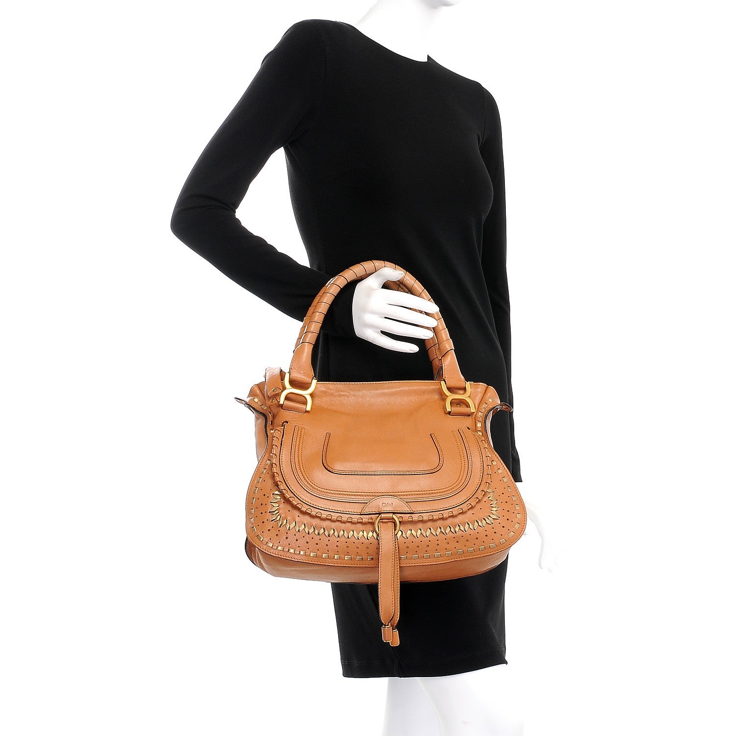 Chloe Calfskin Embroidered Medium Marcie Satchel Tan 3 of 12