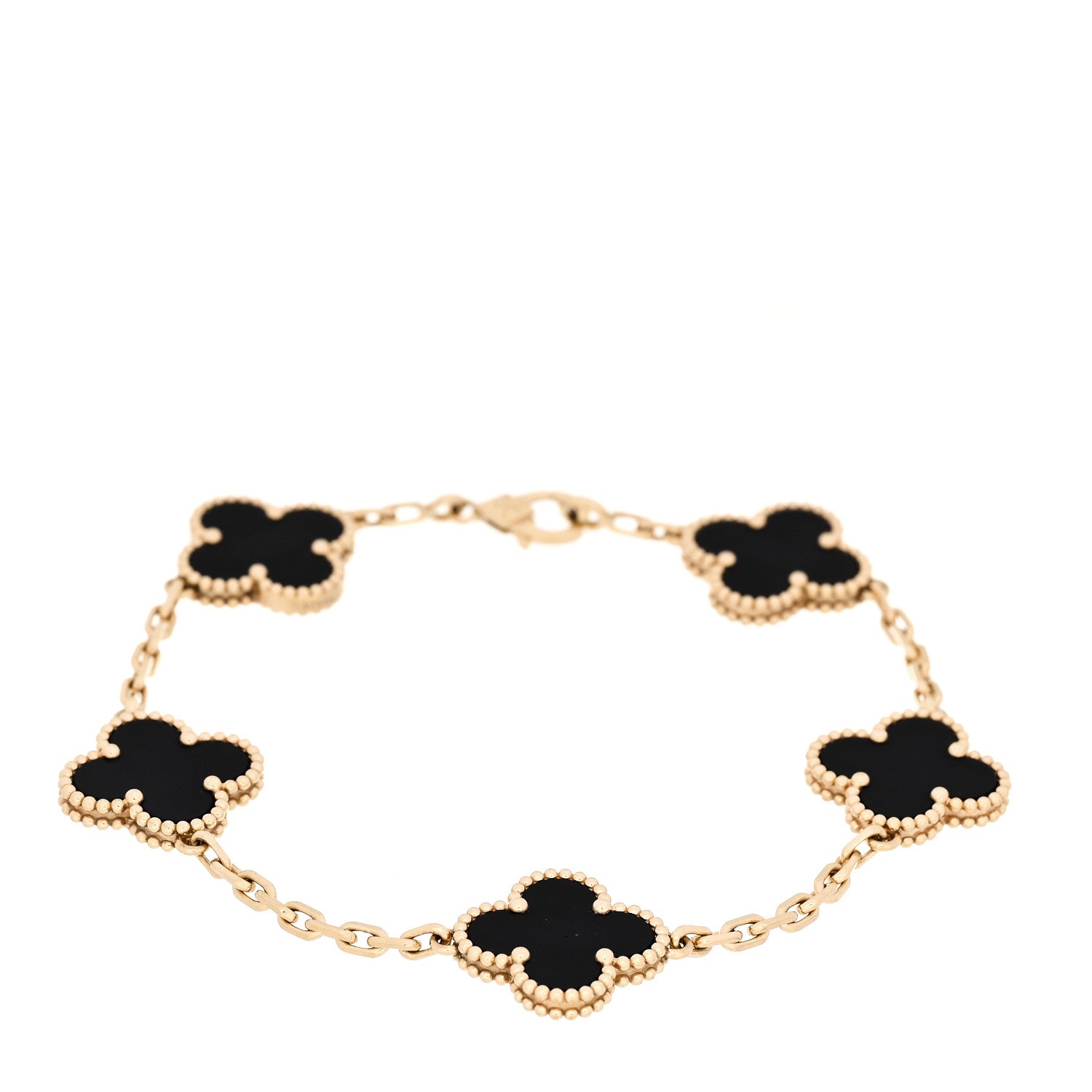 Van Cleef & Arpels 18K Yellow Gold Black Onyx 5 Motifs Vintage Alhambra Bracelet 1 of 7