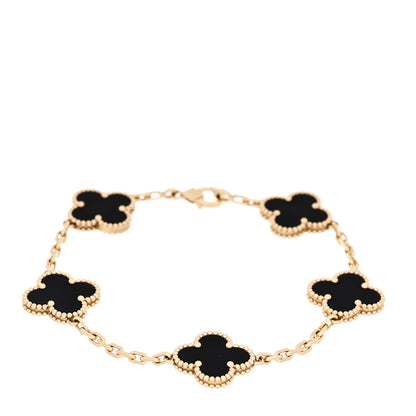 Van Cleef & Arpels 18K Yellow Gold Black Onyx 5 Motifs Vintage Alhambra Bracelet 1 of 7