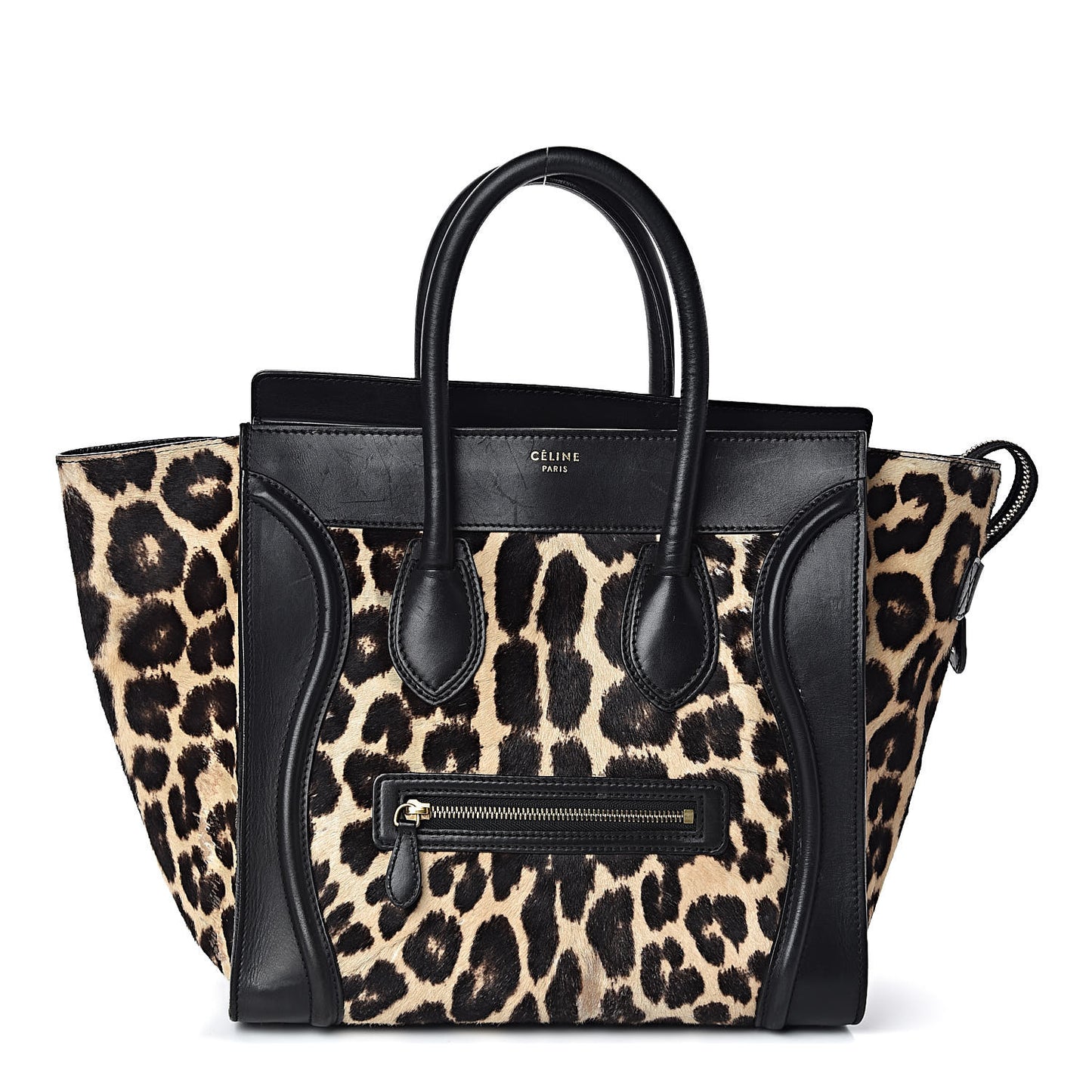 Leopard Pony Hair Mini Luggage Brown