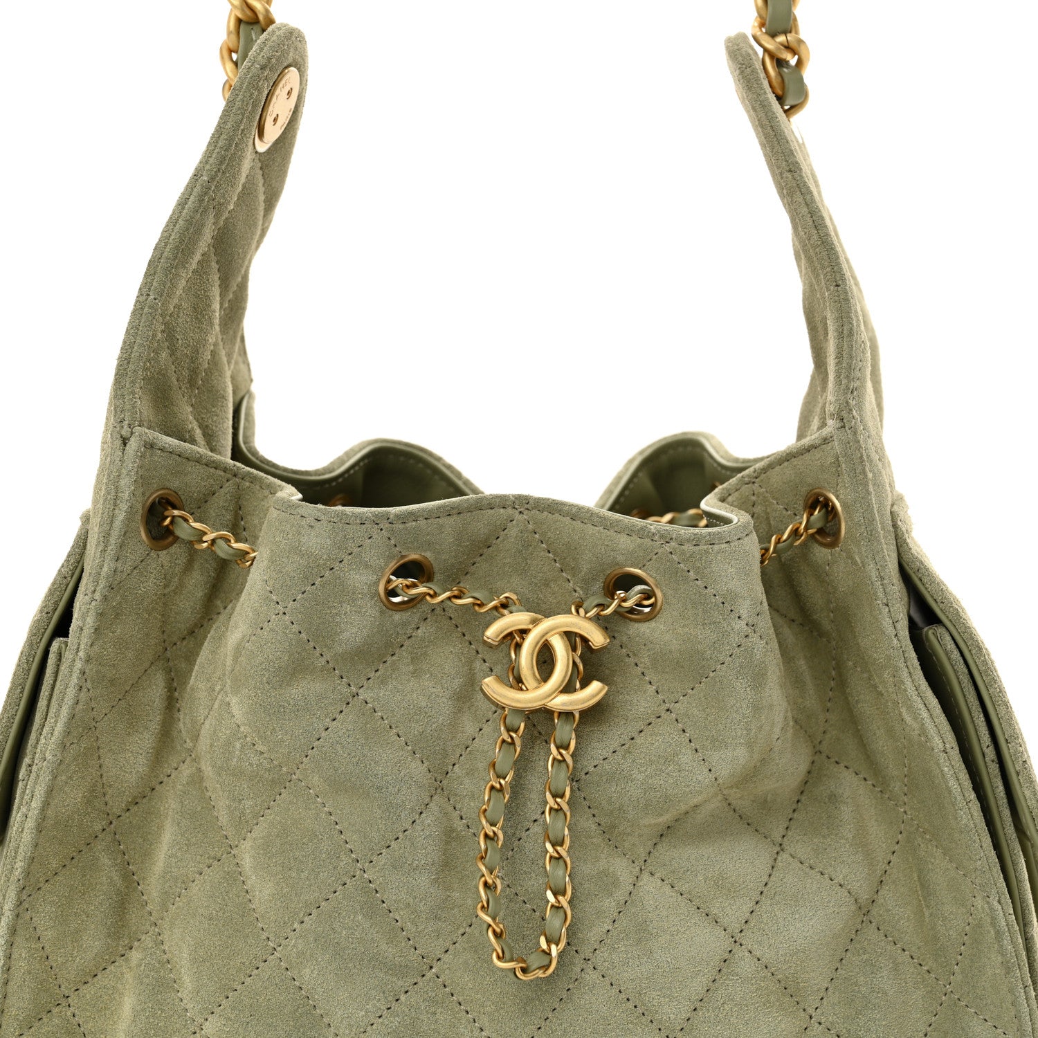 Chanel Suede Quilted Small Chanel 25 Handbag Khaki 8 of 10