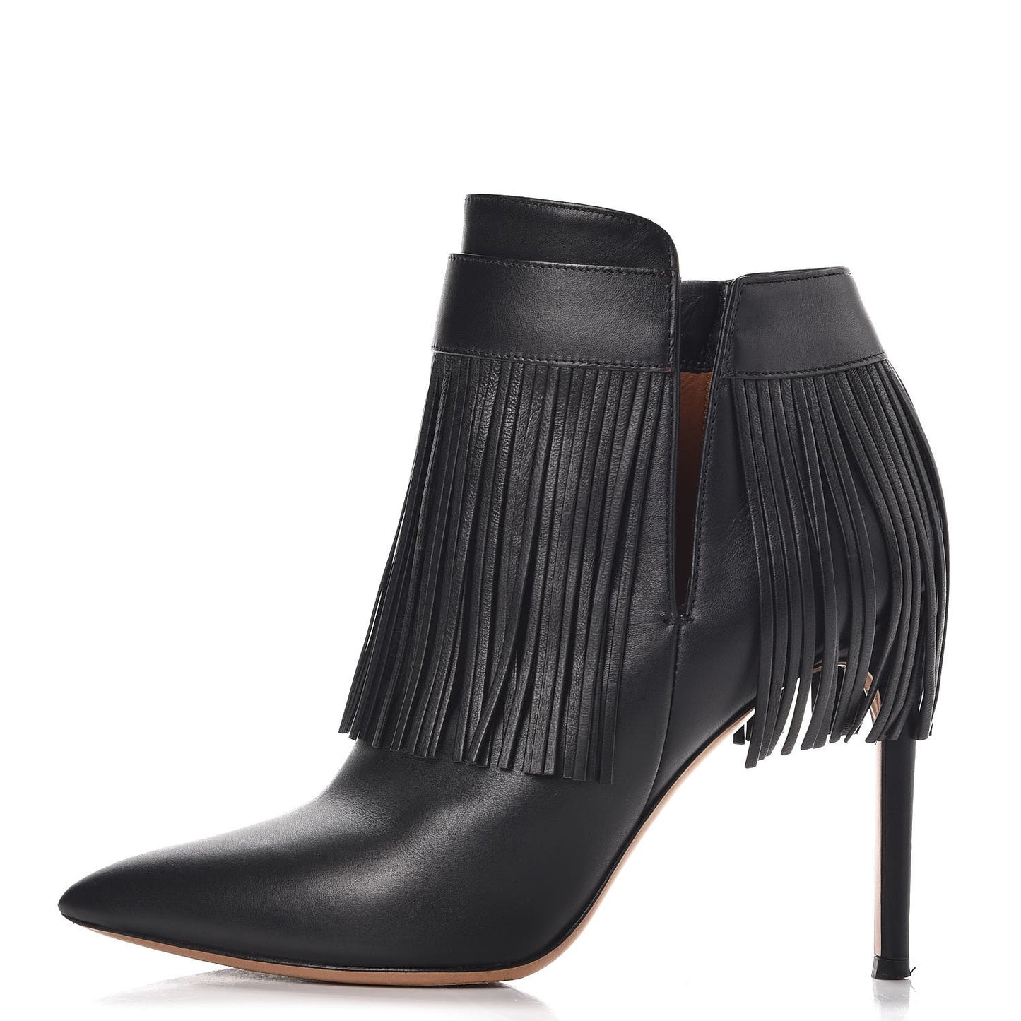 Calfskin Rockee Fringe Ankle Boots 36 Black