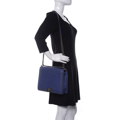 Chanel Grained Calfskin Quilted Large Boy Flap Blue 2 of 14