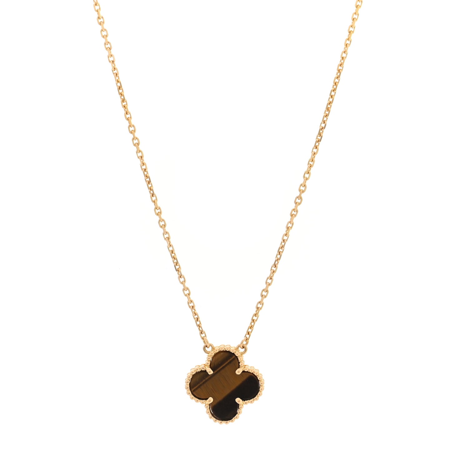 18K Yellow Gold Tiger Eye Vintage Alhambra Pendant Necklace