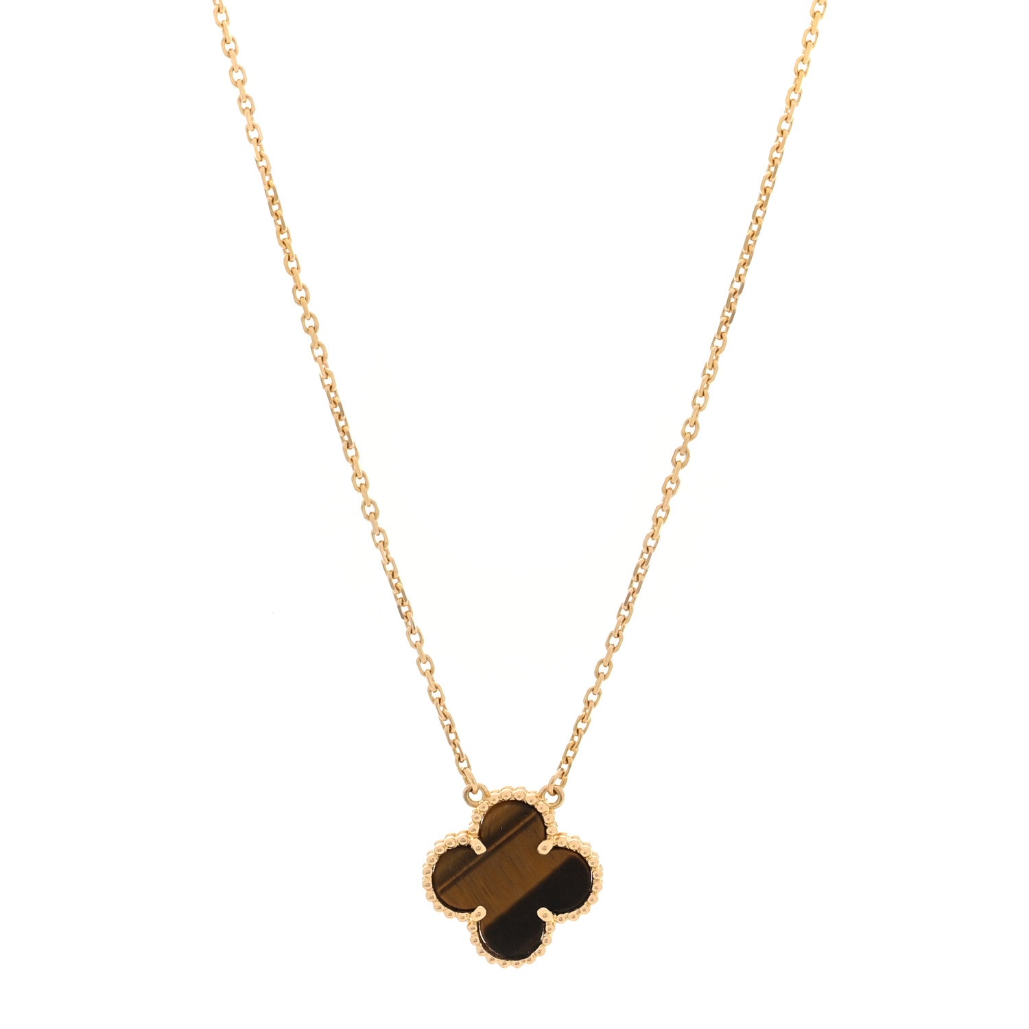 Van Cleef & Arpels 18K Yellow Gold Tiger Eye Vintage Alhambra Pendant Necklace 1 of 4