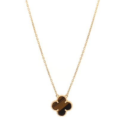 Van Cleef & Arpels 18K Yellow Gold Tiger Eye Vintage Alhambra Pendant Necklace 1 of 4