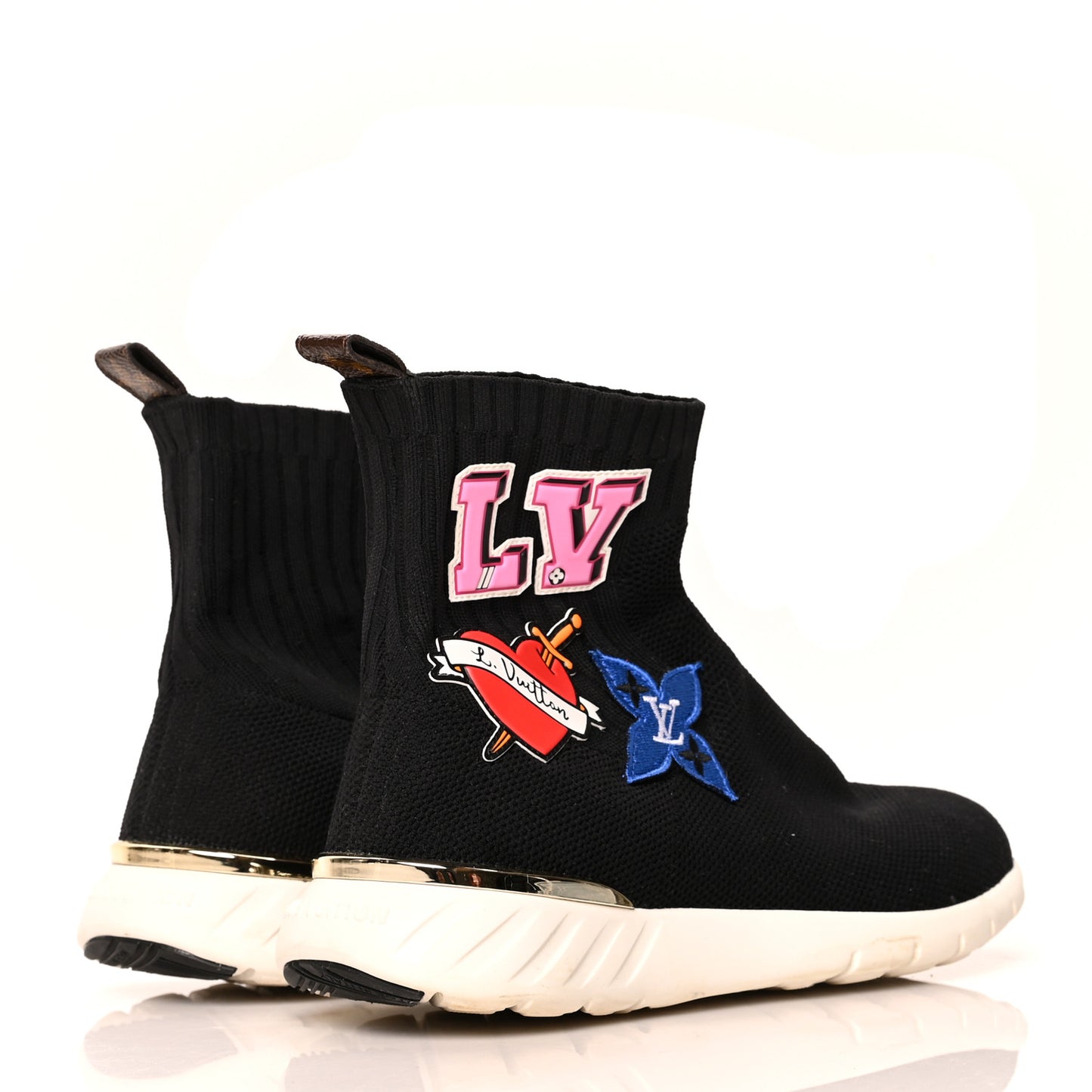 Stretch Fabric LV Black Heart Sock Sneaker 37 Black